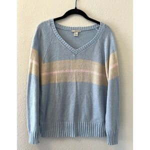 Vintage 90's Basic Equipment Women's Sweater Size L Baby Blue Striped Terry